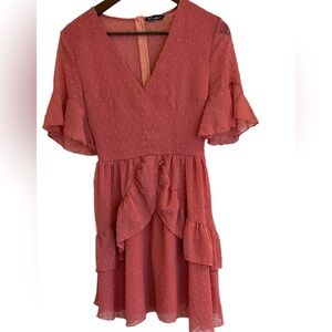 Simplee dress dusty rose tiered tie back cottagecore women S